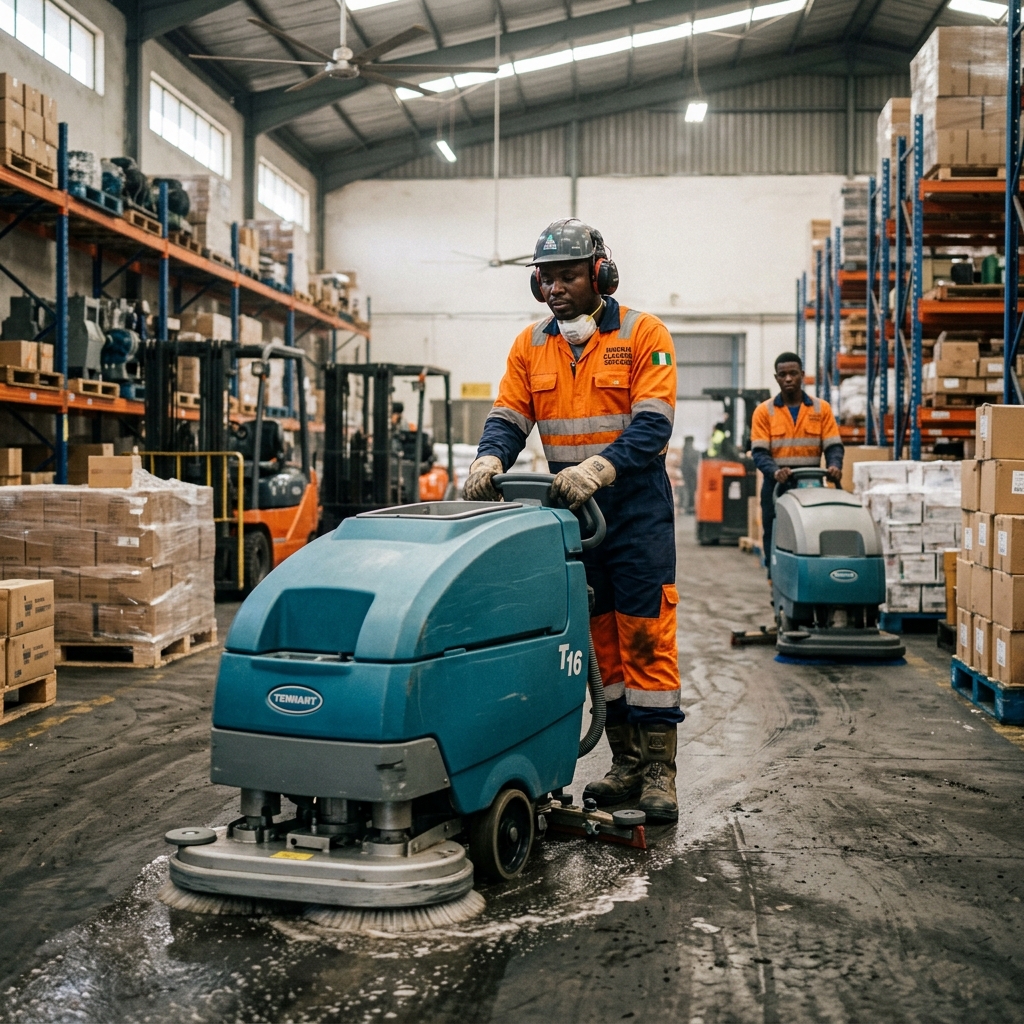 Grazeclean industrial cleaning crew at work in Abuja